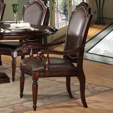 Traditional Dining Arm Chair with Upholstered Leather Seat and Back